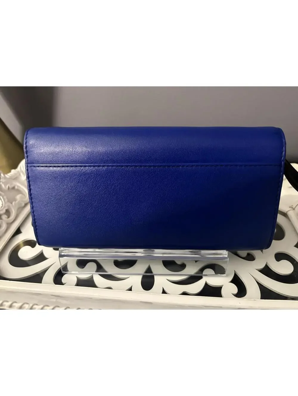 Kate Spade Royal Blue Leather Turnlock Flap Clutch Wallet Crossbody